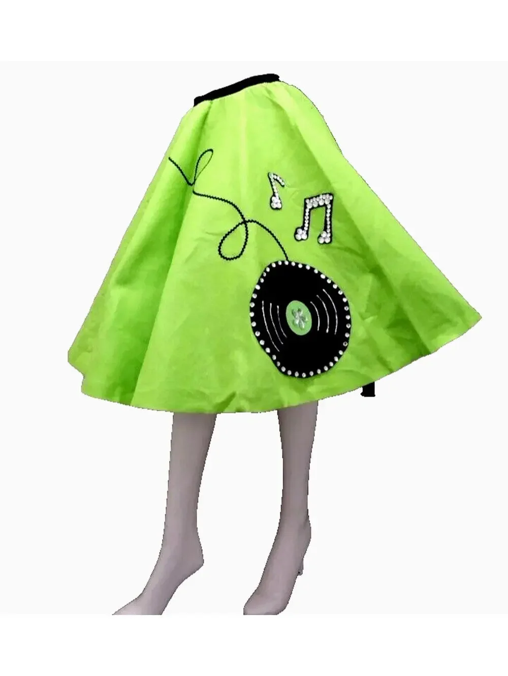 Rockabilly Cosplay Green Neon Full Circle SKirt Size 25 in xs Bejeweled RECORD
